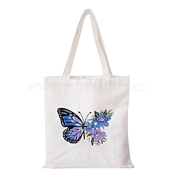 DIY Butterfly Pattern Canvas Tote Bag Embroidery Kits for Beginners, Including Embroidery Thread & Needles, Round Embroidery Hoop, Royal Blue, 290x290mm(PW-WGCF71A-01)