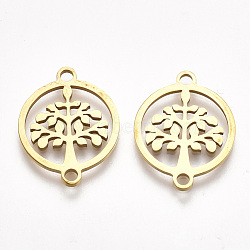 201 Stainless Steel Links connectors, Laser Cut Links, Flat Round with Tree of Life, Golden, 19x14.5x1mm, Hole: 1.5mm(STAS-S106-47G)
