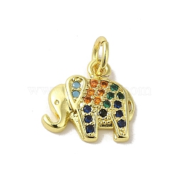 Real 18K Gold Plated Brass Pave Cubic Zirconia Pendants, with Jump Rings, Elephant, Colorful, 11.5x12x2mm, Hole: 3mm(KK-M283-02A-02)