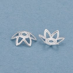 Brass 6-Petal Bead Caps, Long-Lasting Plated, Flower, Silver, 7x2.5mm, Hole: 1.2mm(KK-K253-20S)