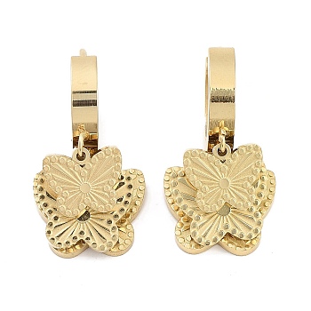 Real 18K Gold Plated 304 Stainless Steel Dangle Earrings, Hoop Earrings for Women, Butterfly, 24x13mm