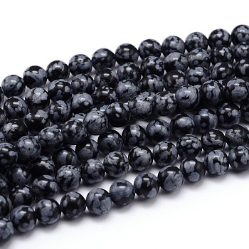 Natural Snowflake Obsidian Round Bead Strands, 4mm, Hole: 1mm, about 89pcs/strand, 15 inch