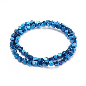 Electroplate Non-magnetic Synthetic Hematite Beads Strands, Polygon, Blue Plated, 5.5~6x5.5~6mm, Hole: 1.6mm, about 69pcs/strand, 15.3 inch(39cm)