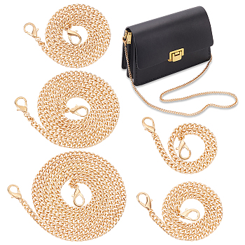 WADORN 5Pcs 5 Style Purse Chains, Iron Curb Chain Bag Straps, with Alloy Lobster Clasp, Light Gold, 29.7~120cm, 1pc/style