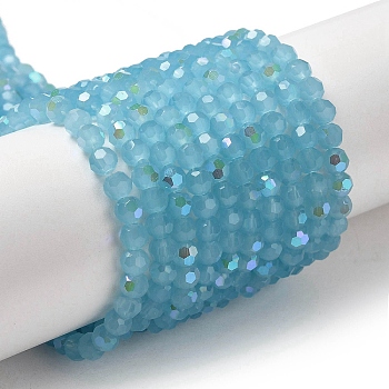 Imitation Jade Glass Beads Strands, Faceted, Round, Sky Blue, 4mm, Hole: 0.8mm, about 93~95pcs/strand, 14.37~14.49''(36.5~36.8cm)