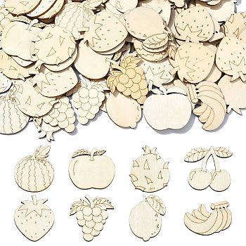 Unfinished Wood Cutouts, DIY Craft Supplies, Fruit Shapes, Floral White, 2.65~4x3~3.9x0.2cm, about 100pcs/set