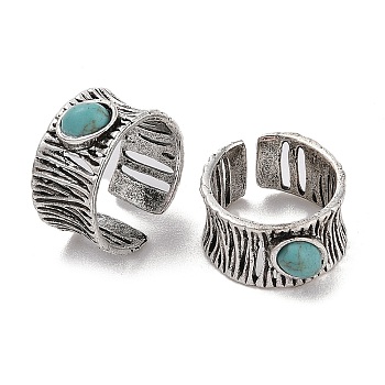 Oval Synthetic Turquoise Cuff Rings, Alloy Wide Band Open Rings for Women, Cadmium Free & Lead Free, Antique Silver, 10.5mm, Inner Diameter: Adjustable