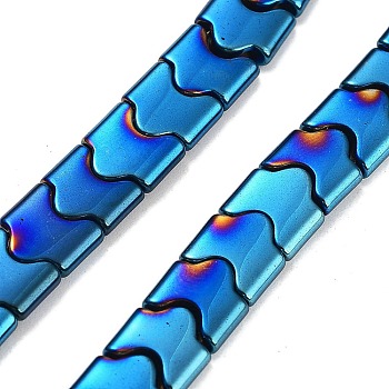 Synthetic Non-magnetic Hematite Beads Strands, Long-Lasting Plated, Wave Shape, 2-Hole, Blue Plated, 7.5~8x8x3mm, Hole: 1mm, about 68pcs/strand, 15.35''(39cm)