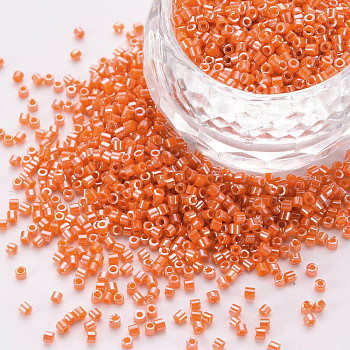 Glass Cylinder Beads, Seed Beads, Opaque Colours Luster, Round Hole, Coral, 1.5~2x1~2mm, Hole: 0.8mm, about 8000pcs/bag, about 1pound/bag