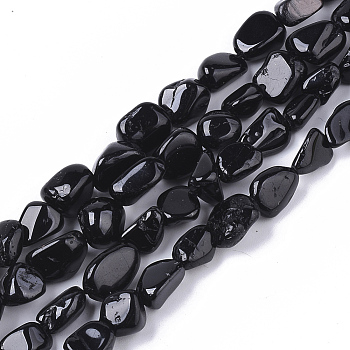 Natural Black Tourmaline  Beads Strands, Nuggets, Tumbled Stone, 5~11x5~8x3~6mm, Hole: 0.8mm, about: 52~56pcs/Strand, 15.94 inch(40.5cm)