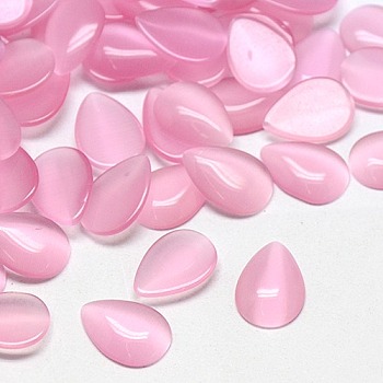 Cat Eye Cabochons, teardrop, Pearl Pink, 7x5x2mm