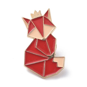 Origami Fox Enamel Pin, Alloy Enamel Brooch for Backpack Clothing, Golden, Red, 31.5x19x9.5mm