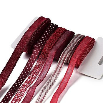 18 Yards 6 Styles Polyester Ribbon, for DIY Handmade Craft, Hair Bowknots and Gift Decoration, Red Color Palette, Dark Red, 3/8~1/2 inch(10~12mm), about 3 yards/style