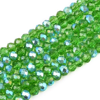 Electroplate Glass Beads Strands, Half Rainbow Plated, Faceted, Rondelle, Medium Sea Green, 2.9~3.3x2mm, Hole: 0.8mm, about 148~150pcs/strand, 39.5~40cm