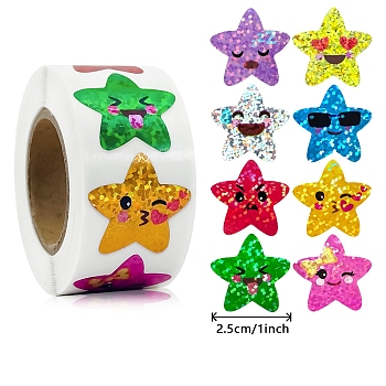 Plastic Laser Star Reward Sticker Rolls, Waterproof Adhesive Decals for Teacher Student, Mixed Color, 25mm, 500pcs/roll