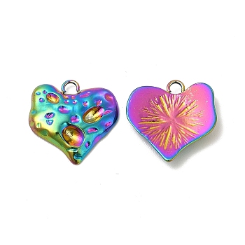Ion Plating(IP) 304 Stainless Steel Pendants, Textured, Heart Charm, Rainbow Color, 20x19.5x3mm, Hole: 2.4mm
