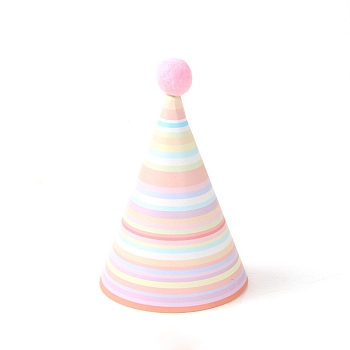 Paper Pompon Party Hats, with Polyester and Iron Rope, Birthday Gifts, for Girl Birthday Party Supplies, Stripe Pattern, 170x110mm