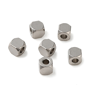 201 Stainless Steel Beads, Cube, Stainless Steel Color, 4x4x4mm, Hole: 2mm