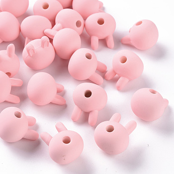 Acrylic Beads, Rubberized Style, Half Drilled, Rabbit, Pink, 19x16.5x14.5mm, Hole: 3.5mm