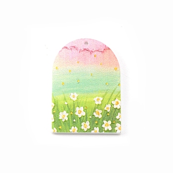 Printed Acrylic Pendants, Arch-shaped with Flower, Colorful, 34.5x24x2mm, Hole: 1.2mm