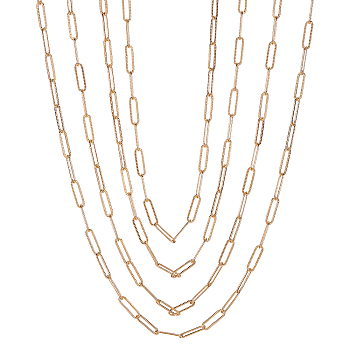 PandaHall Elite Brass Textured Paperclip Chain Necklace Making, with Lobster Claw Clasps, Real 18K Gold Plated, 24.01 inch(61cm), 4pcs/box