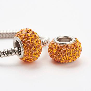 Austrian Crystal European Beads, Large Hole Beads, 925 Sterling Silver Core, Rondelle, 248_Sun, 11~12x7.5mm, Hole: 4.5mm