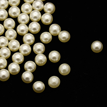 No Hole ABS Plastic Imitation Pearl Round Beads, Dyed, Beige, 4mm, about 5000pcs/bag