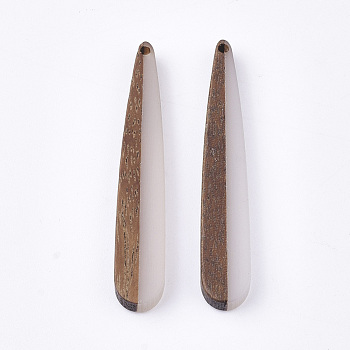 Resin & Walnut Wood Pendants, Teardrop, WhiteSmoke, 44x8x3.5mm, Hole: 1mm