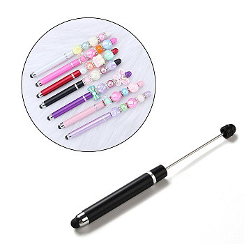 ABS Plastic Touch Screen Stylus, Iron Beadable Pen, for DIY Personalized Pen with Jewelry Bead, Black, 148x10mm