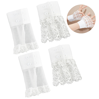 4pcs 2 Style Polyester Oversleeves, Lace Wristband, False Sleeves, Wrist Cuffs, with Plastic Button, for Women, White, 216~218x125~145x0.7mm, 2pc/style