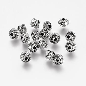 Perles en alliage de style tibétain, Toupie, argent antique, sans cadmium et sans plomb, 7x6mm, Trou: 2mm