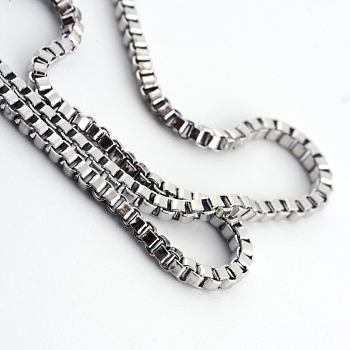316 Surgical Stainless Steel Box Chains  Necklaces, Unwelded, with Lobster Claw Clasps, Stainless Steel Color, 19.8 inch(50.5cm)