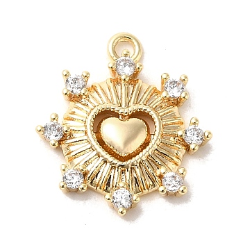 Brass Micro Pave Cubic Zirconia Charms, Sun with Heart, Golden, 14.5x13x2mm, Hole: 1.4mm