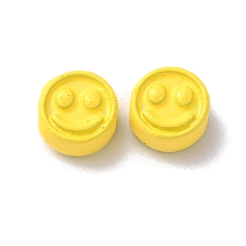 Spray Painted Alloy Beads, Flat Round with Smiling Face, Gold, 7.5x4mm, Hole: 2mm