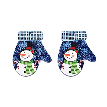 Christmas Theme Printing Acrylic Pendants, Glove, Snowman, 39.5x33x2.5mm, Hole: 1.6mm