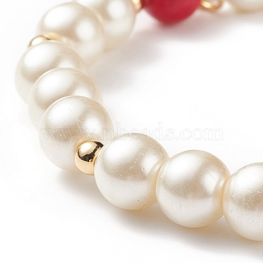 Natural Mashan Jade & Glass Pearl Beaded Stretch Bracelet(BJEW-TA00143)-6