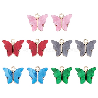 Light Gold Mixed Color Butterfly Alloy+Acrylic Pendants