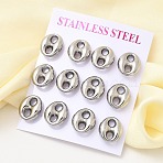 6 Pairs 304 Stainless Steel Stud Earrings, Oval, Stainless Steel Color, 15x13mm(EJEW-P340-02P)