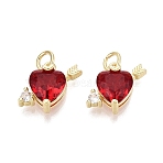 Valentine's Day Brass Micro Pave Cubic Zirconia Charms, Heart with Arrow Charms, Real 16K Gold Plated, 12x13x6.5mm, Hole: 3mm, Jump Ring: 5x0.8mm, 3mm Inner Diameter(KK-Q072-05G)