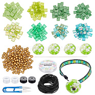 DIY Tile Bracelet Making Kit, Including Glass Seed & Resin Flat Round Beads, Polyester Bobbin Thread, Scissors, Green(DIY-NB0009-76)