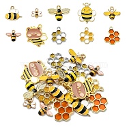 20Pcs 10 Styles Alloy Enamel Pendants, Bees & Honeycomb Charm, Mixed Color, 10~24x10.5~21x1.5~4mm, Hole: 1.4~2.5mm, 2pcs/style(FIND-YW0004-72)