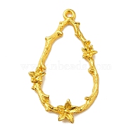 Rack Plating Alloy Pendants,  Cadmium Free & Lead Free, Teardrop with Flower, Golden, 37.5x21.5x3.5mm, Hole: 1.5mm(FIND-C063-10G)