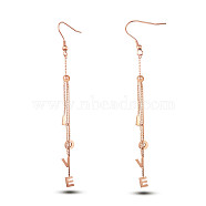 SHEGRACE Titanium Steel Chain Tassel Earrings, for Valentine's Day, Word Love, Rose Gold, 90x4.1mm(JE882A)