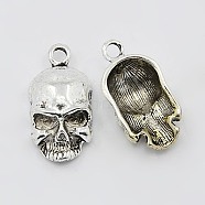 Tibetan Style Alloy Pendants, Cadmium Free & Lead Free, Skull, for Halloween Day, Antique Silver, 19x10x5mm, Hole: 2mm(TIBEP-R180-AS-LF)