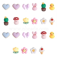 22Pcs 11 Styles Opaque Cute Resin Cabochons, Heart & Rabbit & Ice Cream & Flower & Duck & Mushroom, Mixed Color, 2pcs/style(JX229A)