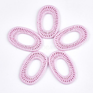 Waxed Polyester Cord Woven Pendants, with Iron Findings, Oval, Pink, 47~48x30~31x3mm(FIND-T039-14H)