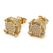 Brass Micro Pave Cubic Zirconia Stud Earrings, Flat Round Stud Earring, Long-Lasting Plated, Golden, 10x10mm(EJEW-H103-15G)