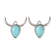 Synthetic Turquoise Pendants, Cattle Charms, with Alloy Findings, Antique Silver, 26x26x5mm, Hole: 2.5mm(PALLOY-K001-050)