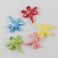 Opaque Acrylic Pendants, AB Color, Mixed Color, Dragonfly, Mixed Color, 22x20x4mm, Hole: 2mm, about 1230pcs/500g(SACR-R697-M17)