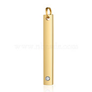 201 Stainless Steel Bar Tag Pendants, with Rhinestone, Rectangle, Crystal, Golden, 32x3.7x1.5mm, Hole: 3mm(STAS-S105-T608D-2-3.7)